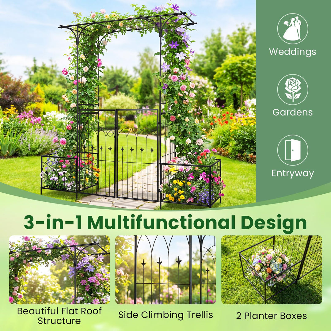 Giantex 79" W x 81" H Metal Garden Arbor with Gate and Planter