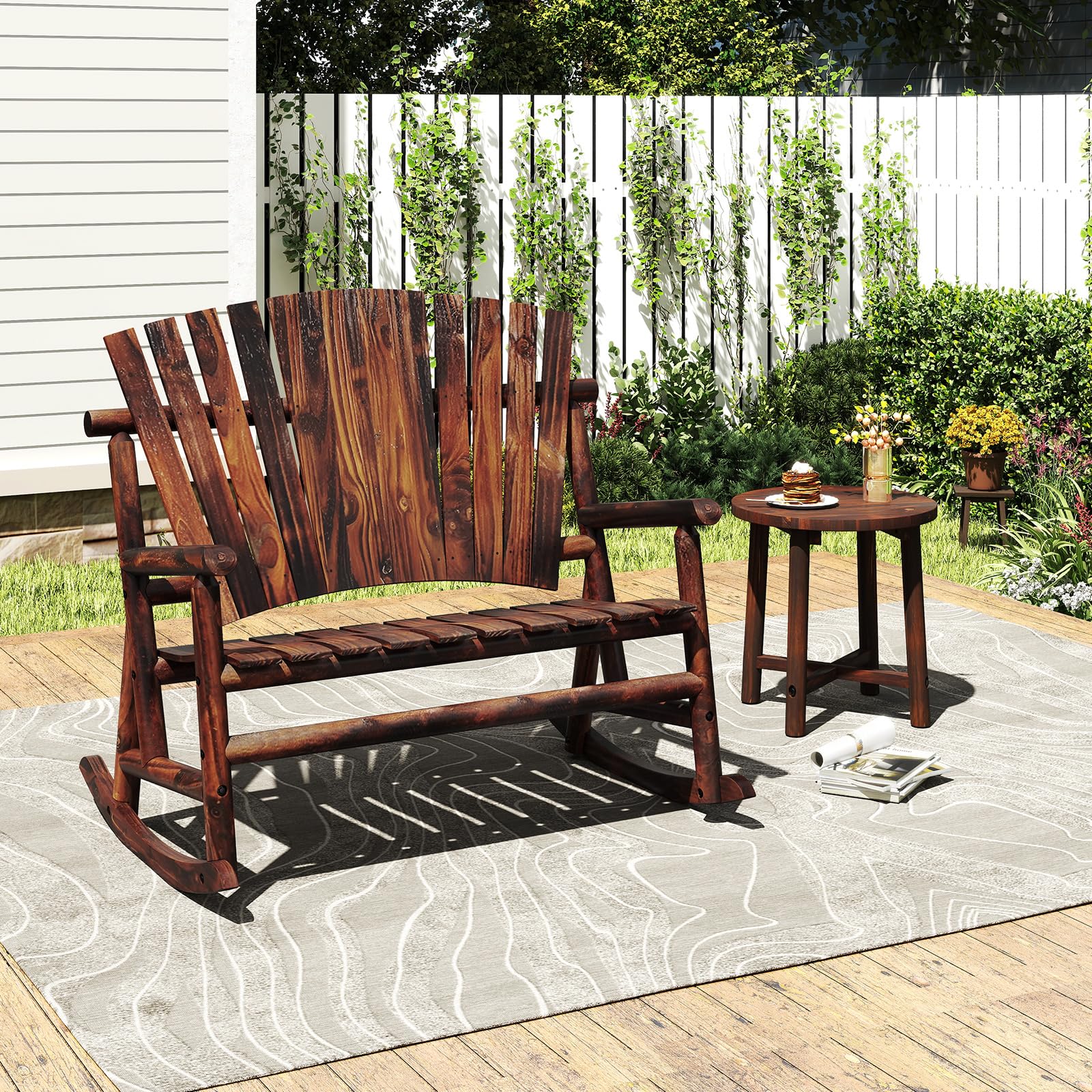 Giantex 1/2 Pcs Outdoor Wooden Rocking Bench（51”x38”x46”）