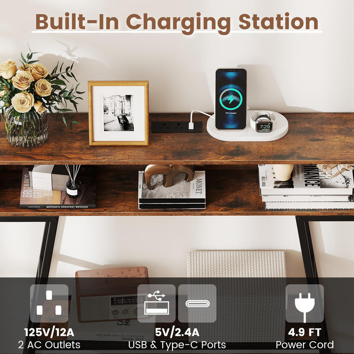 Giantex Console Table with Charging Station & LED Lights