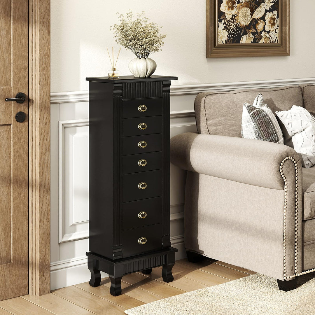 Giantex Standing Jewelry Cabinet with 7 Drawers Flip-Top Mirror 2 Side Doors