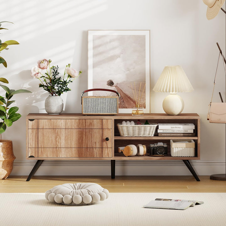 Giantex Mid-Century Modern Entertainment Center with Storage Cabinet