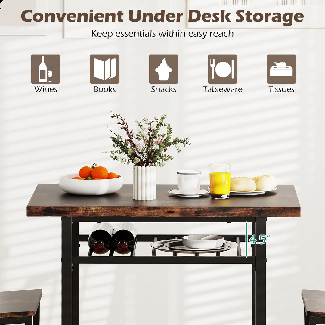 Giantex 3-Piece Dining Table Set | Rectangular Kitchen Table with Storage Rack and 2 Dining Chairs