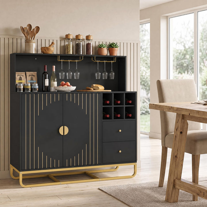 GIANTEX Modern Fluted Bar Cabinet w/Wine Rack