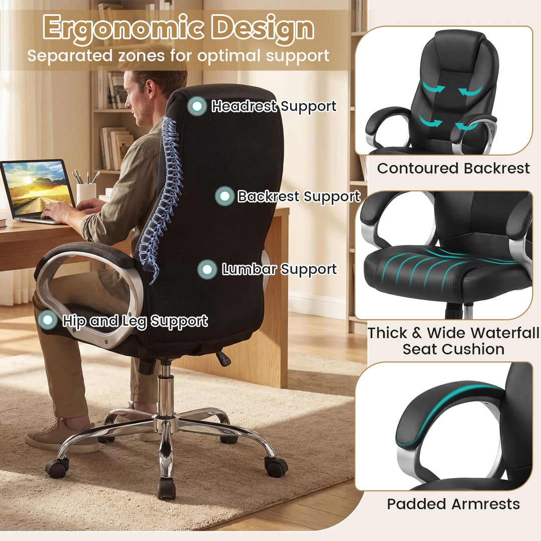 Giantex Leather Office Chair | Ergonomic Mesh Executive Chair with Padded Armrests &amp; Rocking Backrest