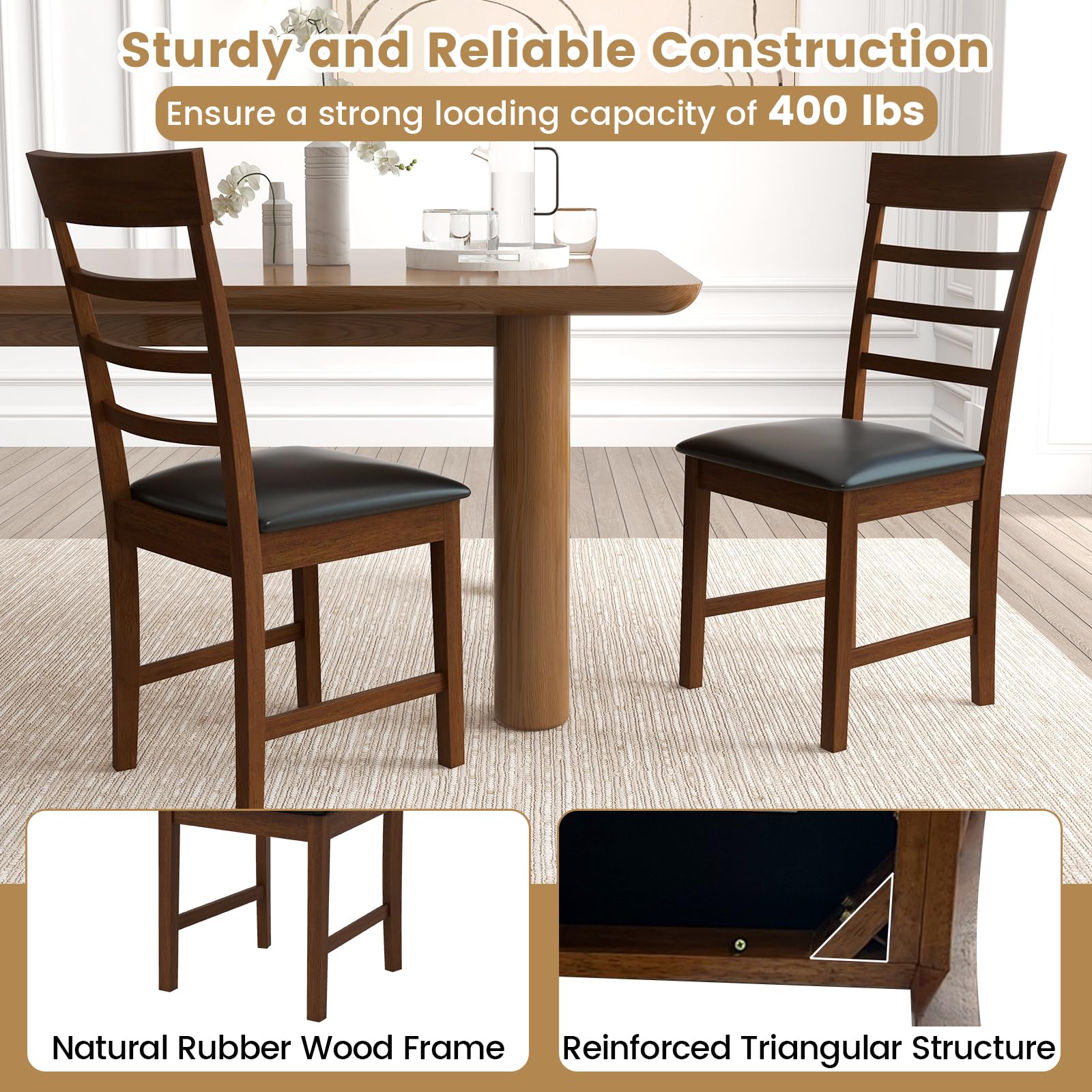 Giantex Wooden Dining Chairs Set of 2/4, PU Leather Upholstered Kitchen Chairs w/Rubber Wood Frame