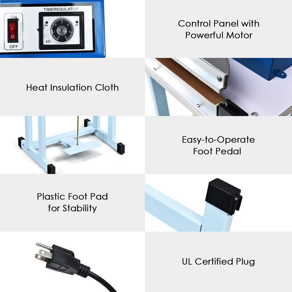 110V 12" Foot Pedal Impulse Sealer with Cutter, Heat Seal Closer Plastic Bag Sealing Machine