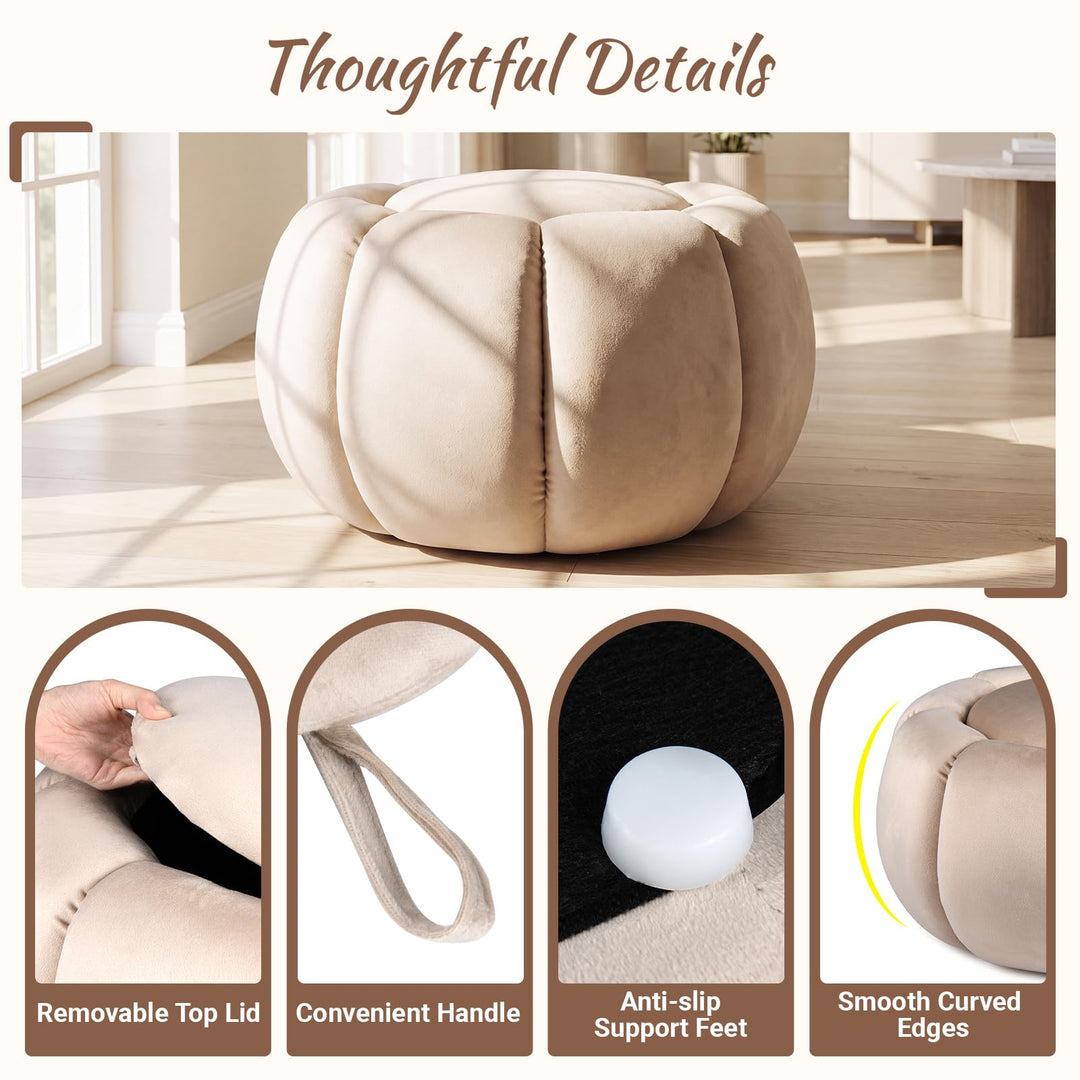 GIANTEX Pumpkin Shaped Ottoman Coffee Table with Storage &amp; Removable Lid