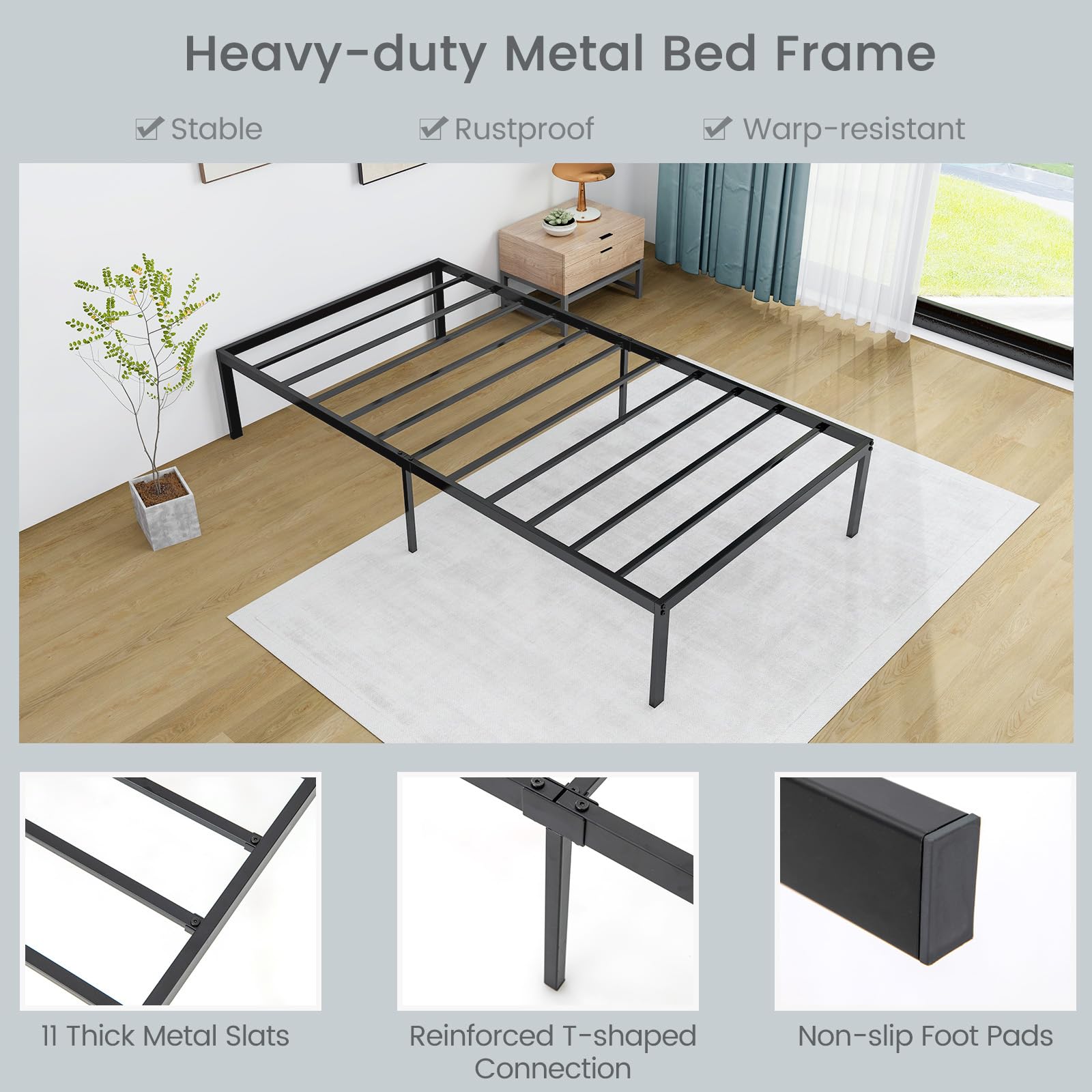 Giantex Twin Bed Frame, 14 Inch Metal Platform Bed with Under Bed Storage Space, Heavy-Duty Steel Slat Mattress Foundation
