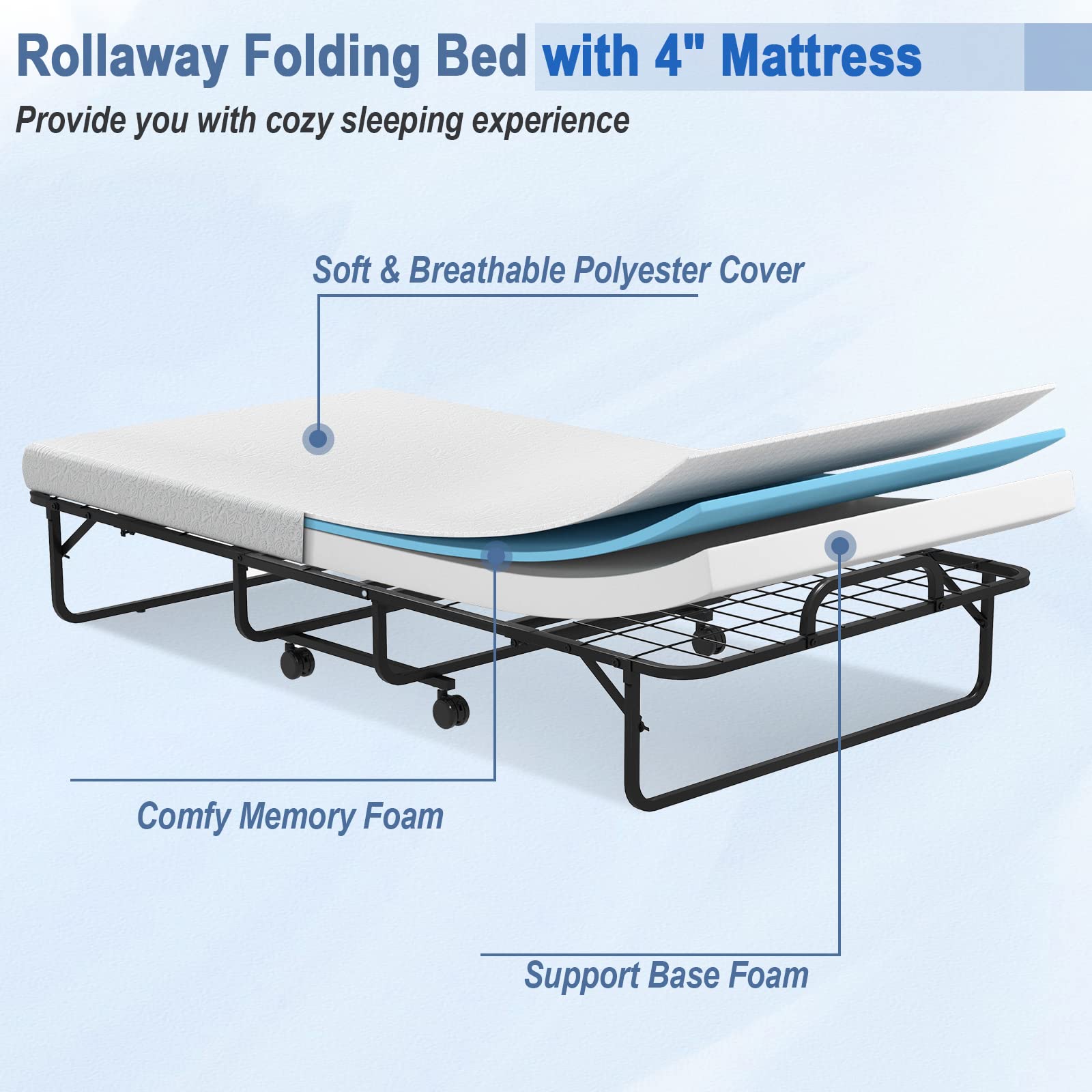 Sturdy and Durable Metal Folding Bed with Mattress