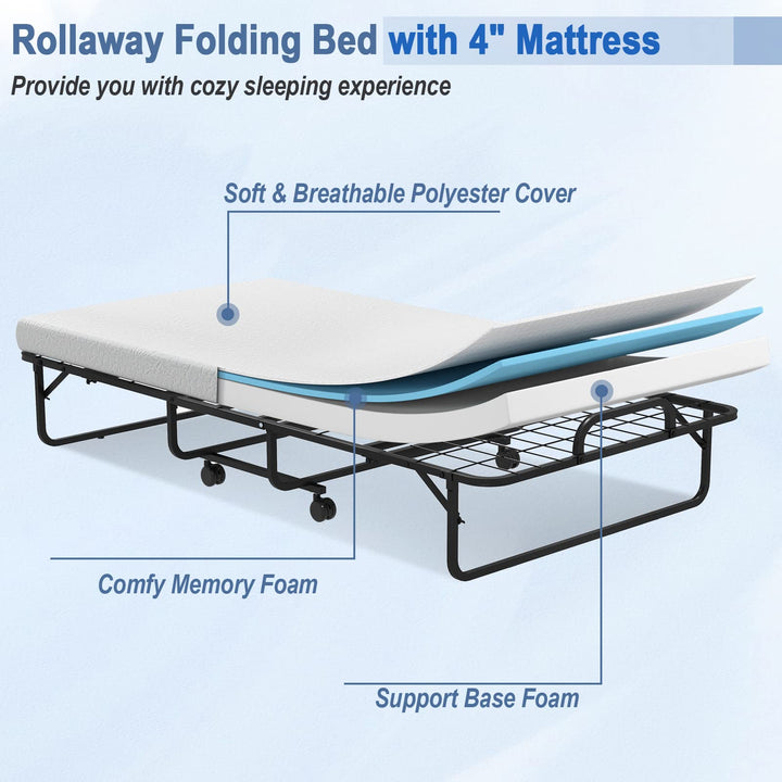 Sturdy and Durable Metal Folding Bed with Mattress