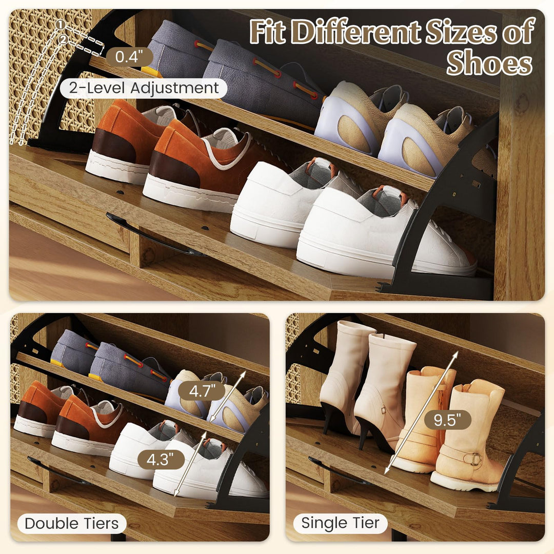 Giantex Rattan Shoe Cabinet with 2 Flip Drawers