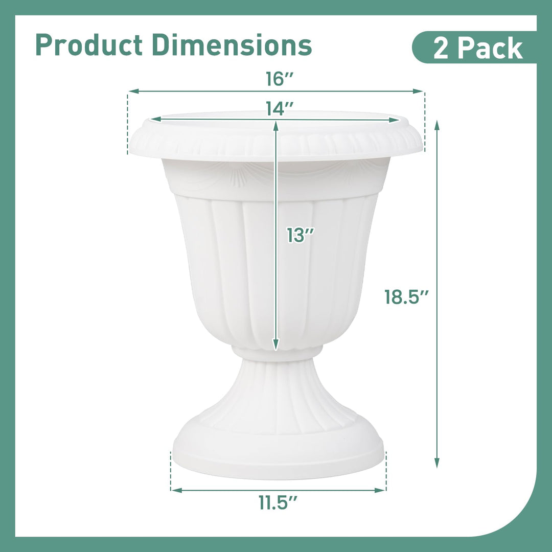 Giantex 18" Tall Urn Plastic Flower Pots with Pedestal Base & Pre-Marked Drain Hole