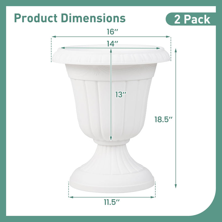 Giantex 18" Tall Urn Plastic Flower Pots with Pedestal Base & Pre-Marked Drain Hole