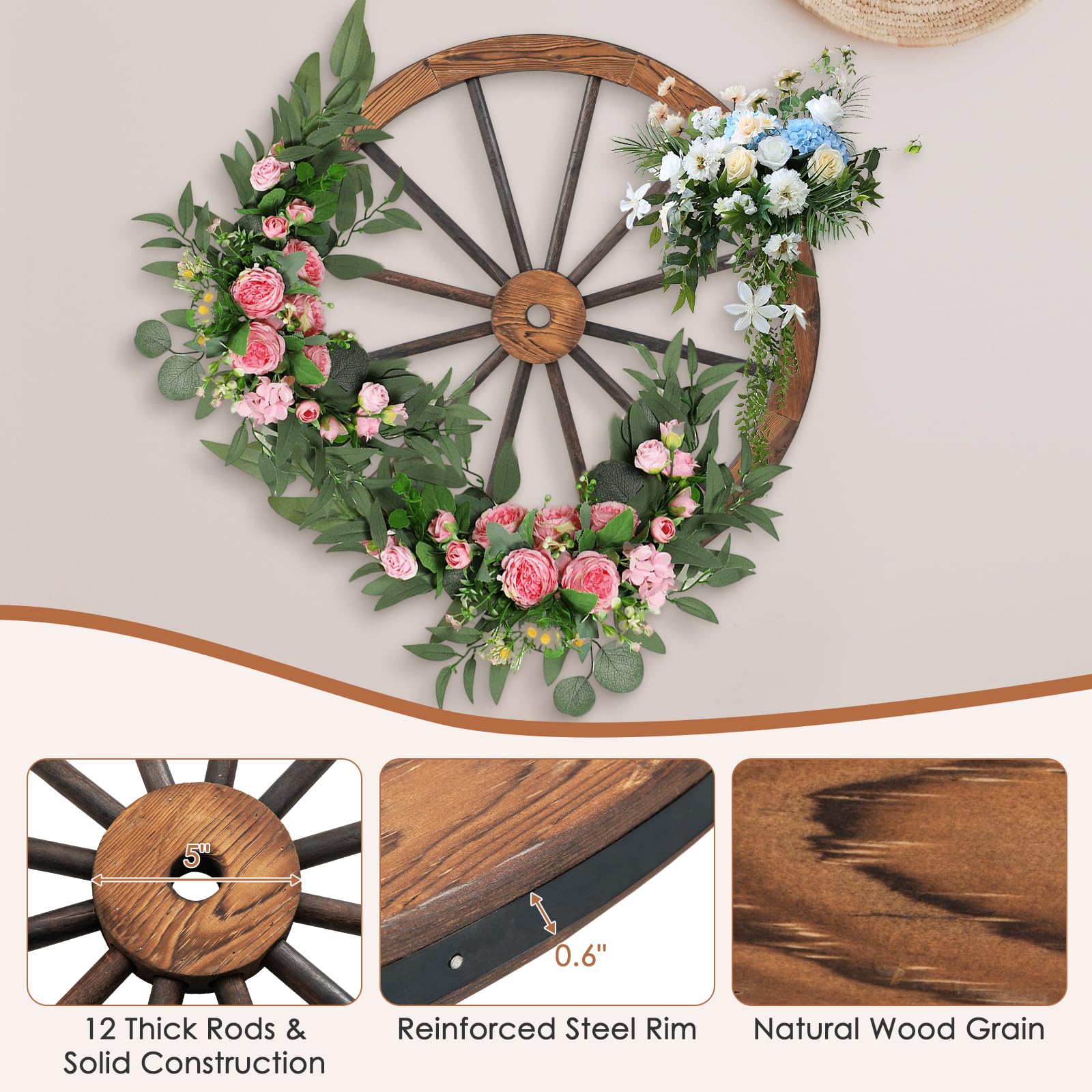 Giantex 30-Inch Wagon Wheels 4 Pieces, Decorative Wooden Wheels