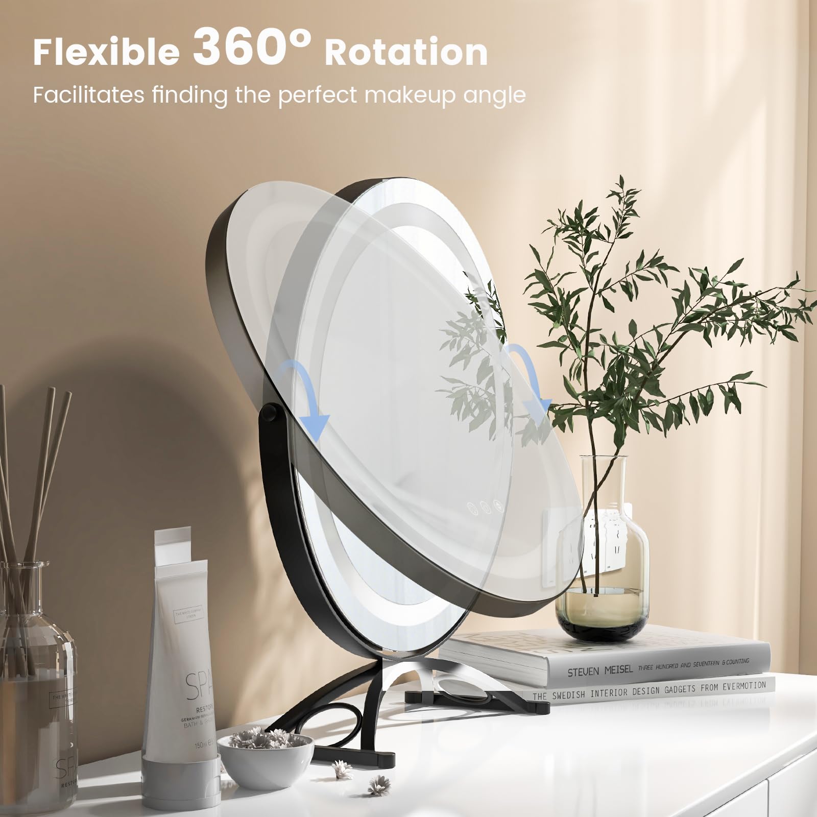 CHARMAID LED Makeup Mirror, 16 inch Lighted Vanity Mirror with Lights, 3 Color Lighting Modes