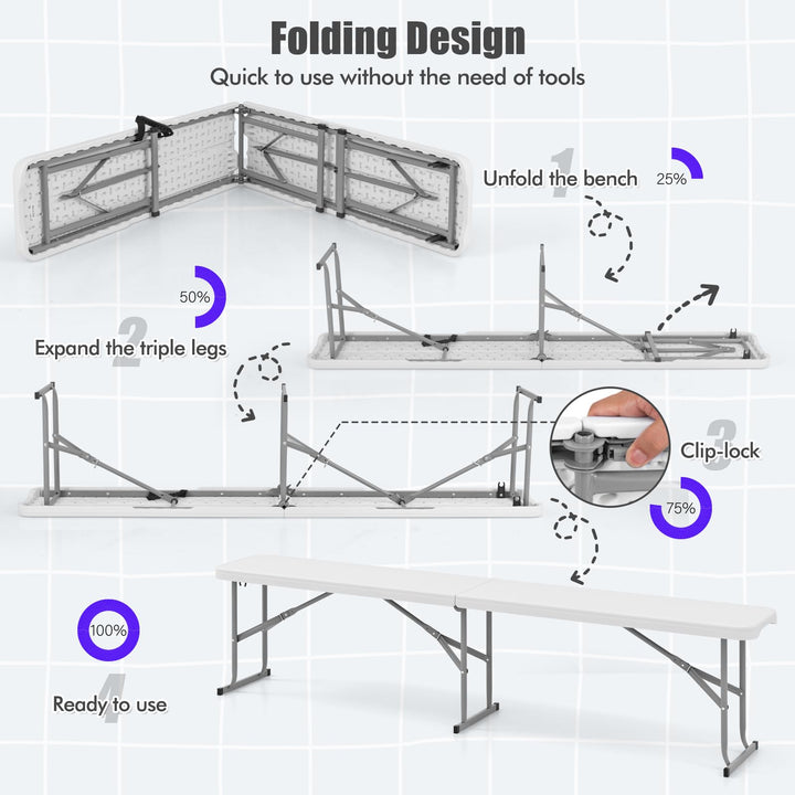 Giantex 6 Feet Plastic Folding Bench, Portable Picnic Seat for BBQ Party Camping Dining, HDPE Top