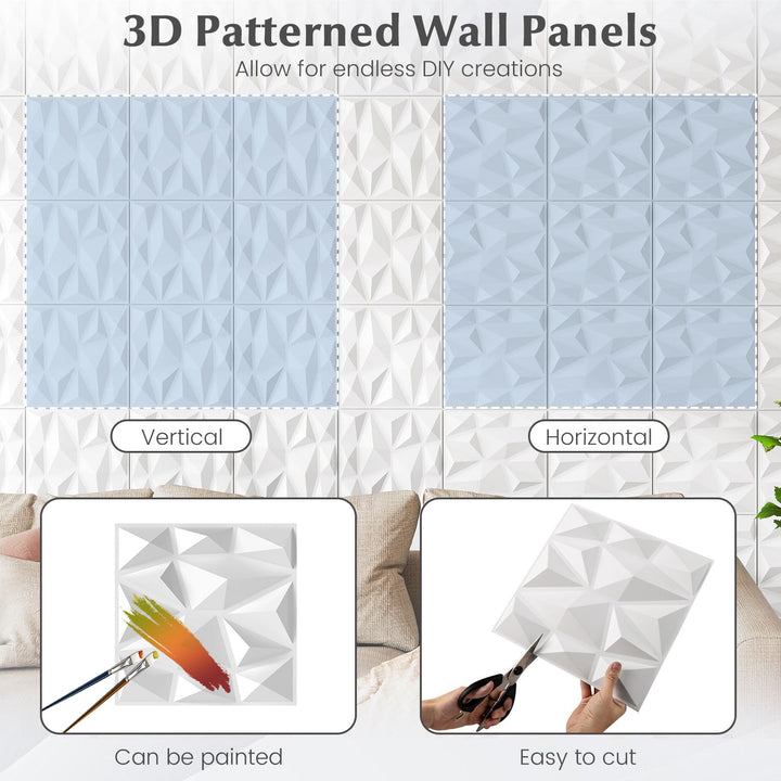 Giantex 50/100 Pack 3D Wall Panels, 12"x12" White PVC Decorative Wall Tiles