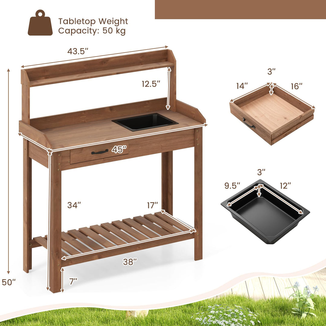 Giantex Wood Potting Bench Table