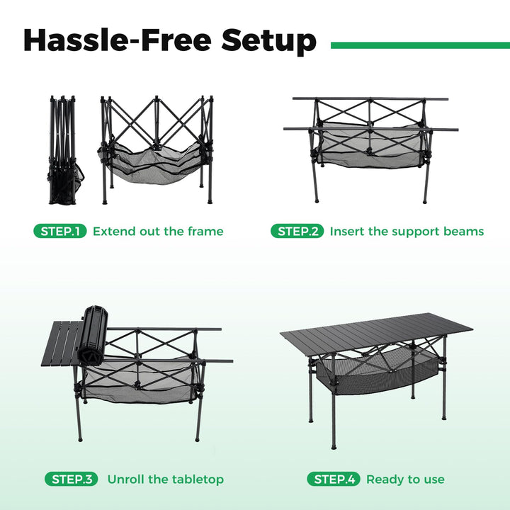 Giantex Folding Camping Table Portable Picnic Table w/Aluminum Roll-up Tabletop & Mesh Basket