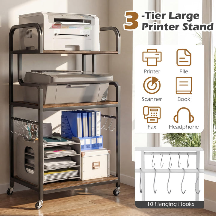 Giantex 3-Tier Rolling Printer Stand with Storage Shelves