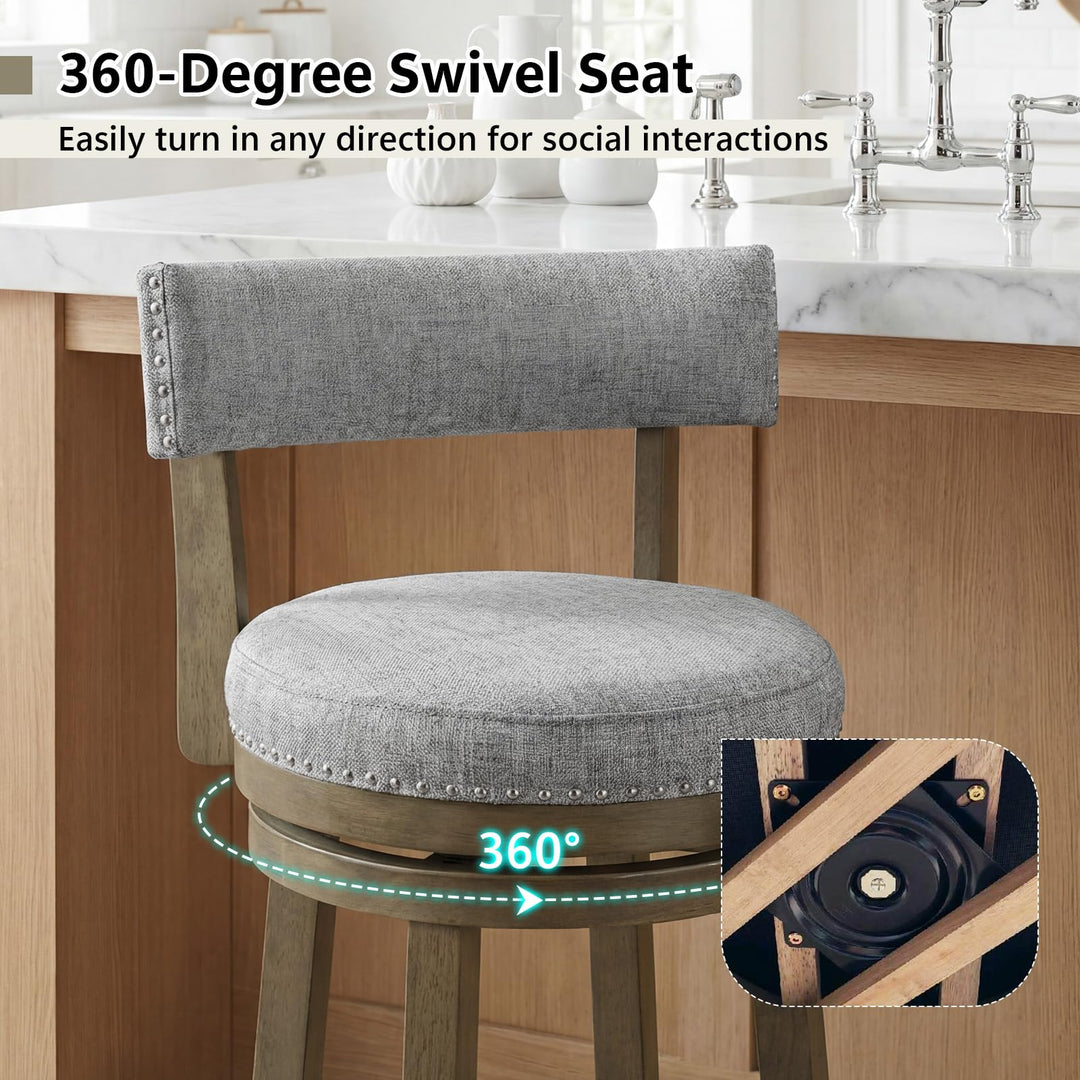 Giantex Swivel Bar Stool | 27" Counter Height Stool with Linen Fabric Upholstered Seat &amp; Back