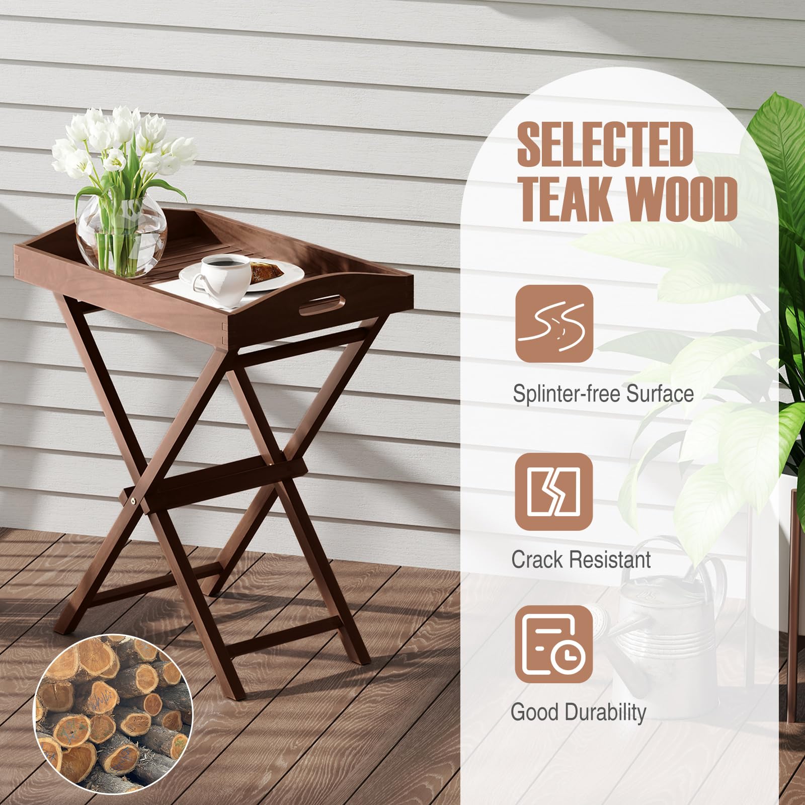 Giantex 28-Inches High Solid Teak Wood TV Tray Side Table