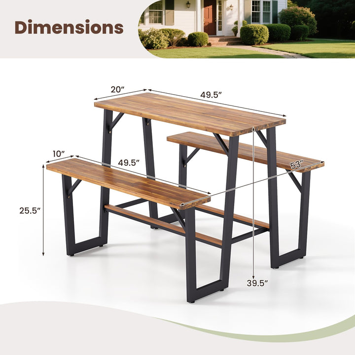 Giantex 4.5FT Picnic Table Bench Set for 4 Acacia Wood Outdoor Dining Table Set