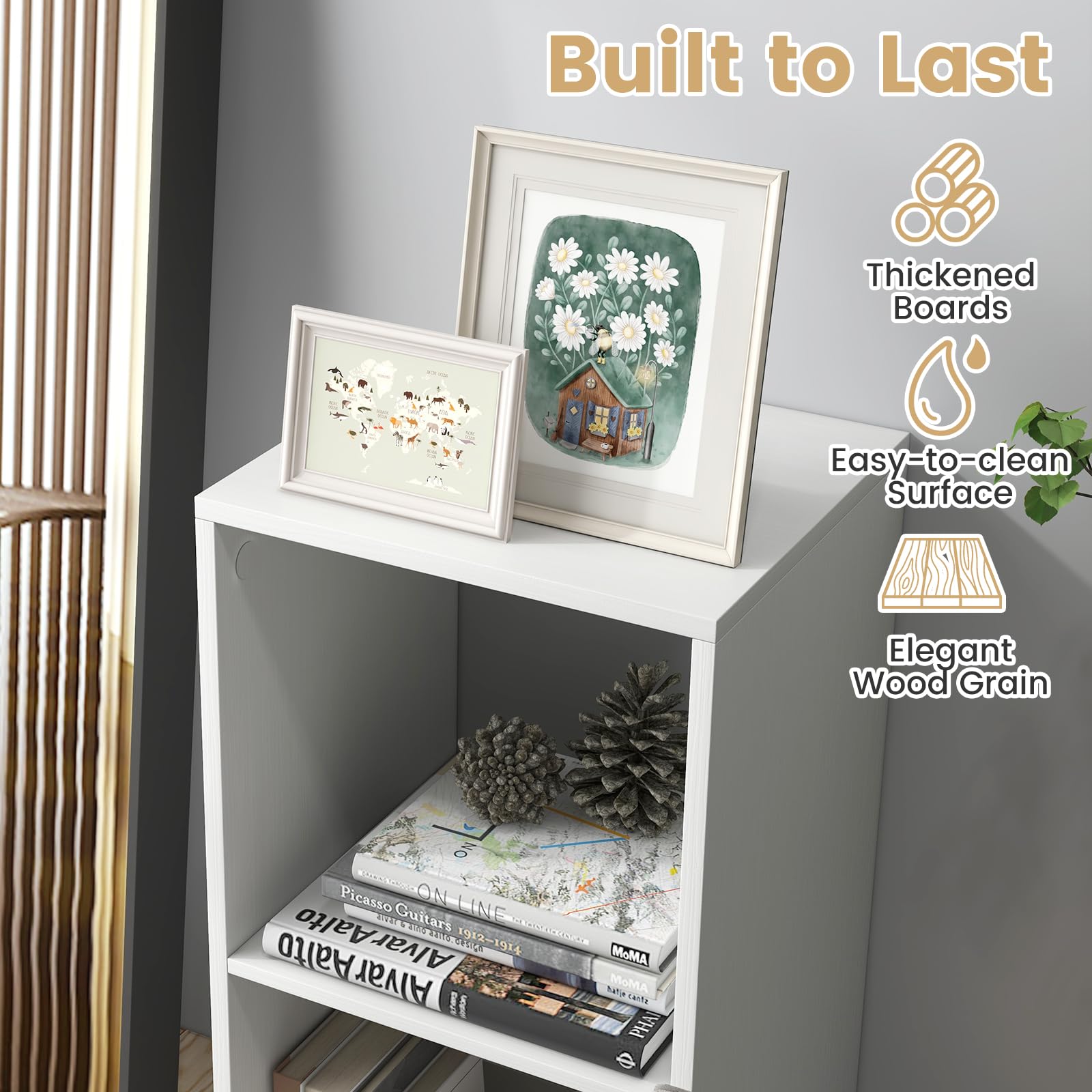Giantex 2-Cube Bookcase, White Cubby Bookshelf w/Back Guardrail & Anti-Tipping Kits