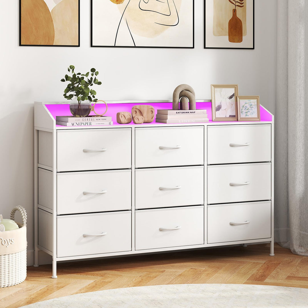 Giantex 9-Drawer LED Dresser for Bedroom with Charging Station