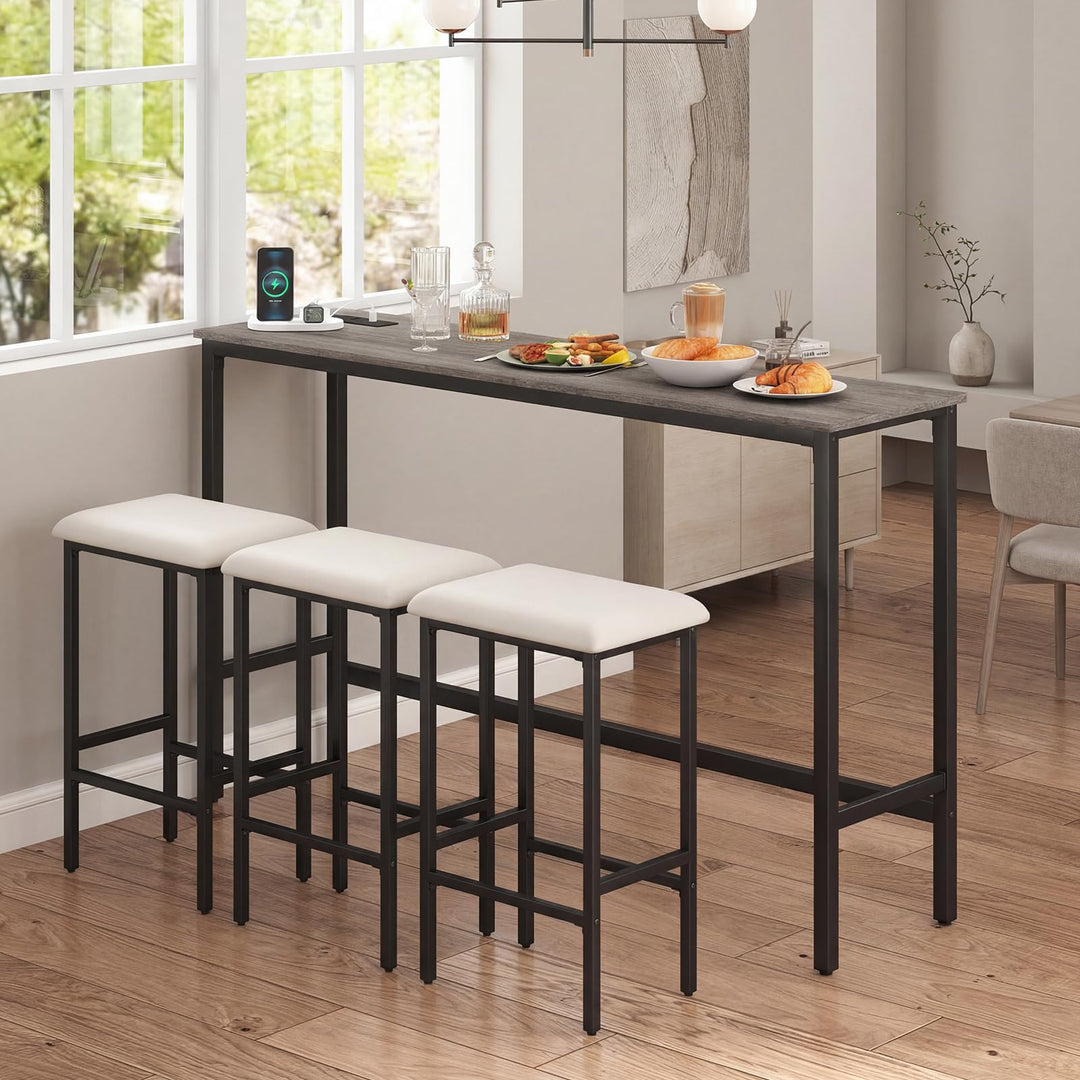 Giantex 4 Piece Bar Table and Chairs Set with Power Outlet