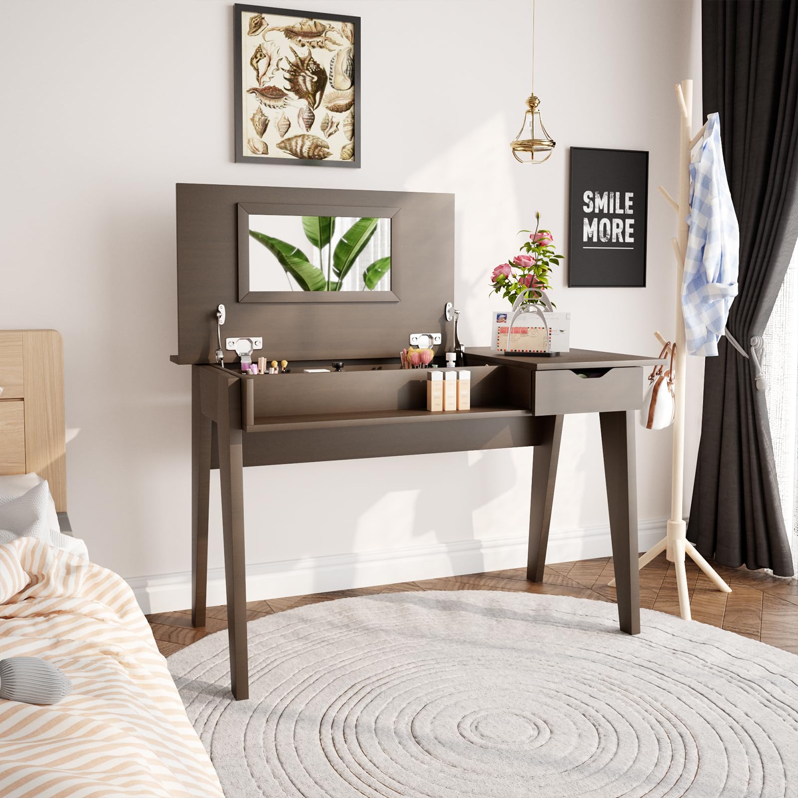 CHARMAID Vanity Table with Flip Top Mirror, 48'' Home Office Computer Desk