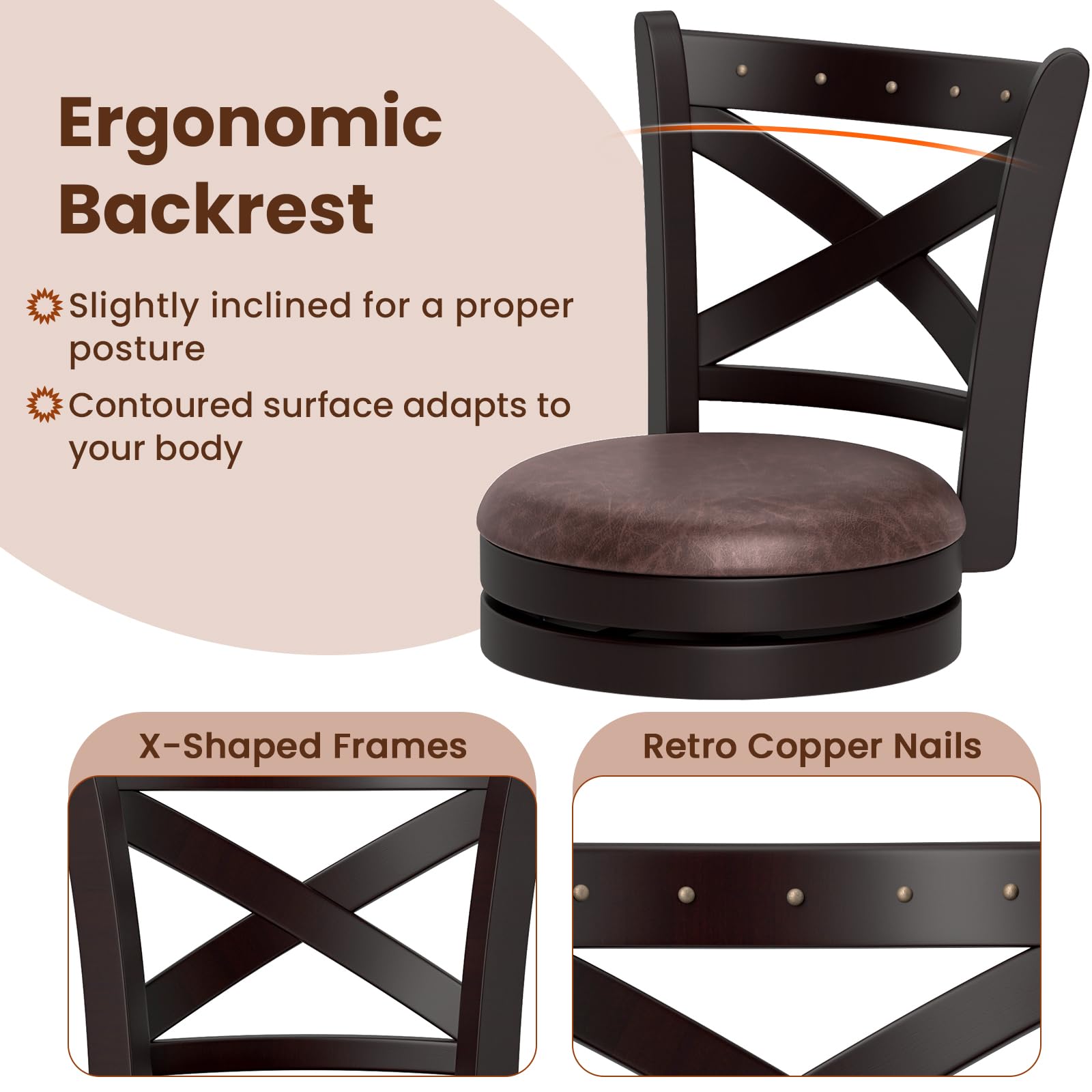 Giantex 26" Swivel Bar Stools with Backs & Upholstered Faux Leather Seat
