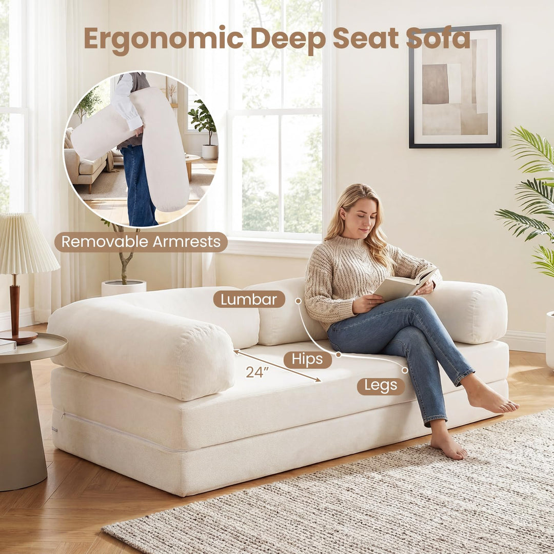 Giantex Folding 4-in-1 Convertible Futon Couch with Comfy Corduroy Cover &amp; L-Shaped Removable Armrests