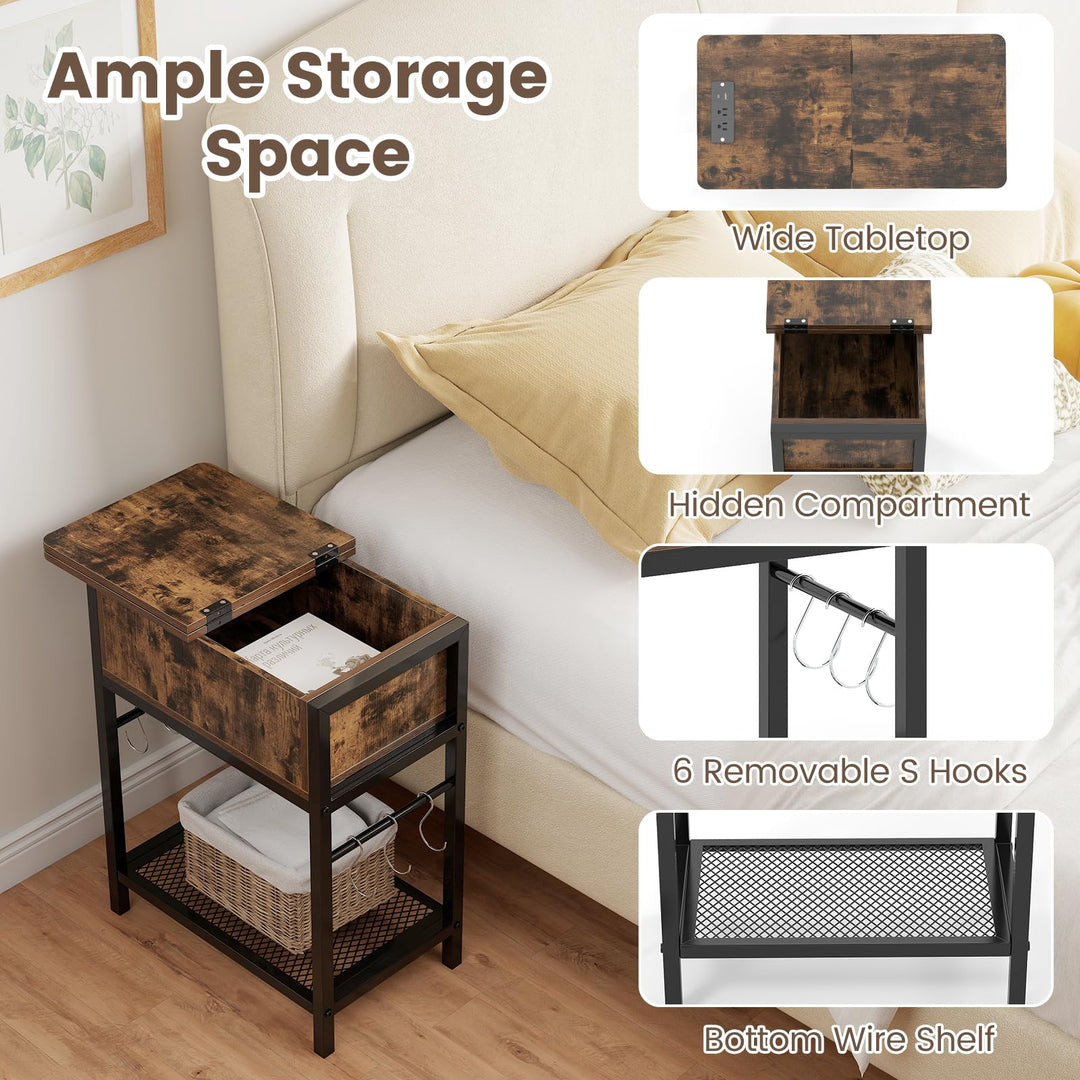Giantex End Table | Flip Top Bedside Night Stand w/USB &amp; Type-C Ports (1/2)