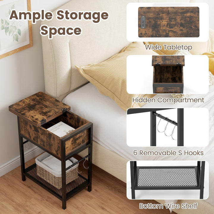 Giantex End Table | Flip Top Bedside Night Stand w/USB &amp; Type-C Ports (1/2)