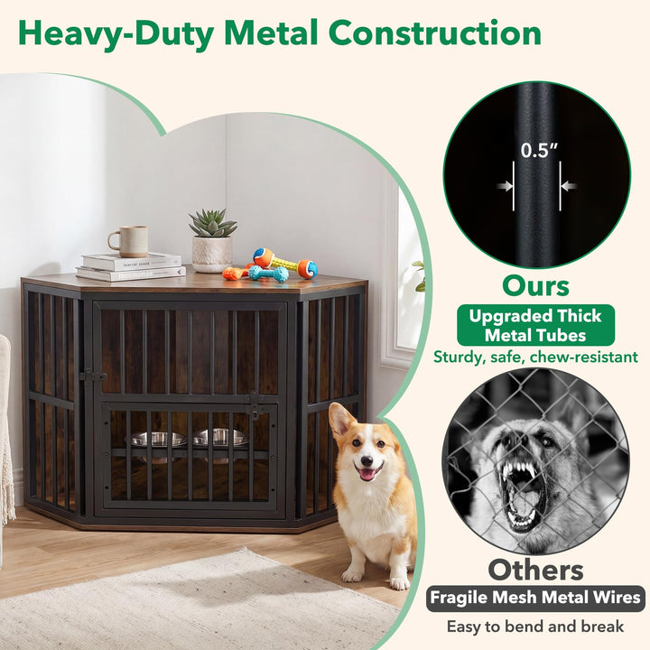 Giantex Corner Dog Crate Furniture with Adjustable &amp; Reversible Elevated Feeder