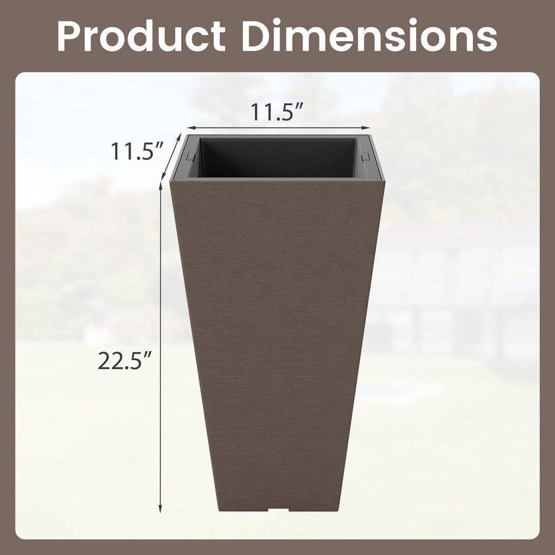 Giantex Square Taper Planter Set of 2 Self-Watering Flower Pots ( 11.5"x11.5"x22.5")