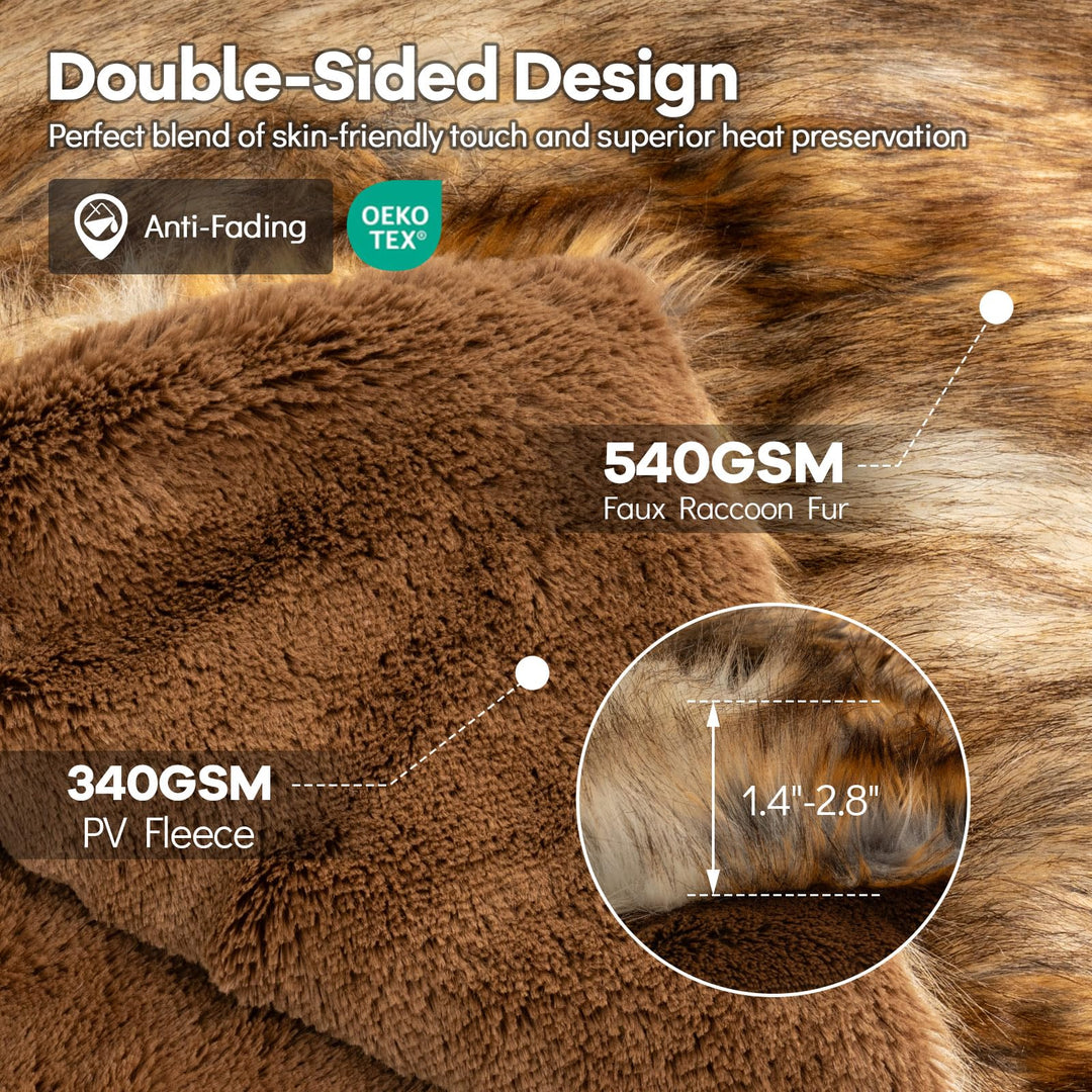 Giantex 540GSM Soft Plush Fuzzy Luxury Faux Raccoon Fur Blanket for Bed