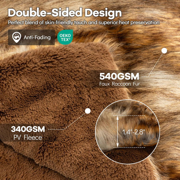 Giantex 540GSM Soft Plush Fuzzy Luxury Faux Raccoon Fur Blanket for Bed