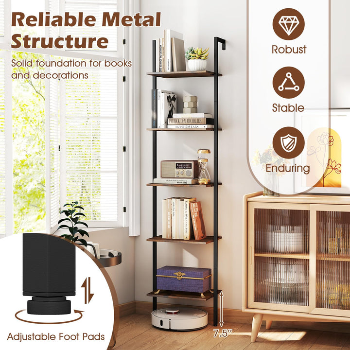Giantex 5 Tier Ladder Shelf Wall Mount Bookshelf with Anti-Tipping Kits & Metal Frame