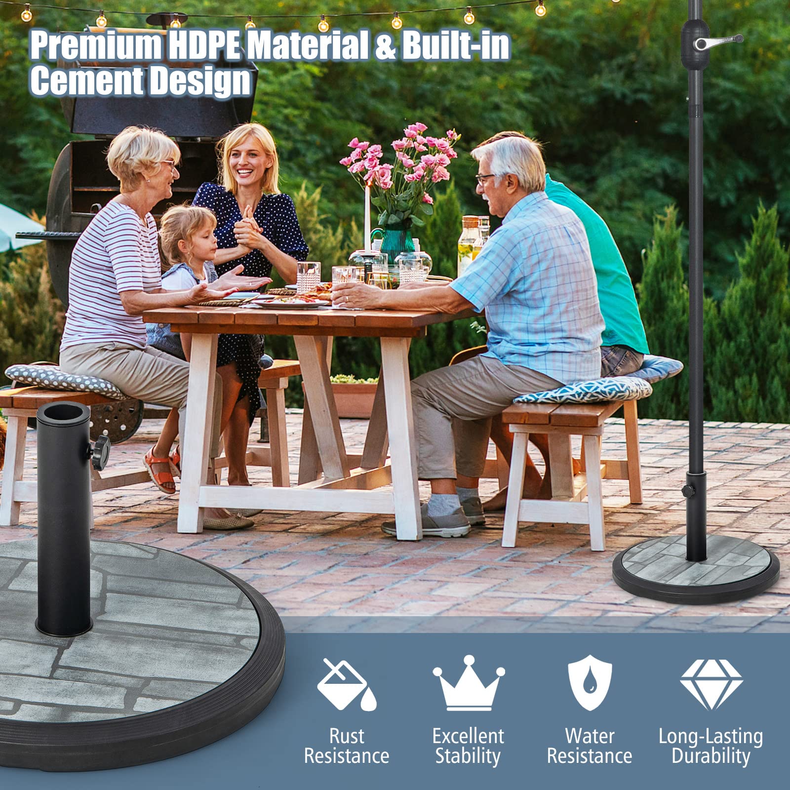 Giantex 35lbs Umbrella Base, Heavy Duty Patio Umbrella Stand with Built-in Cement, Special Stone Pattern