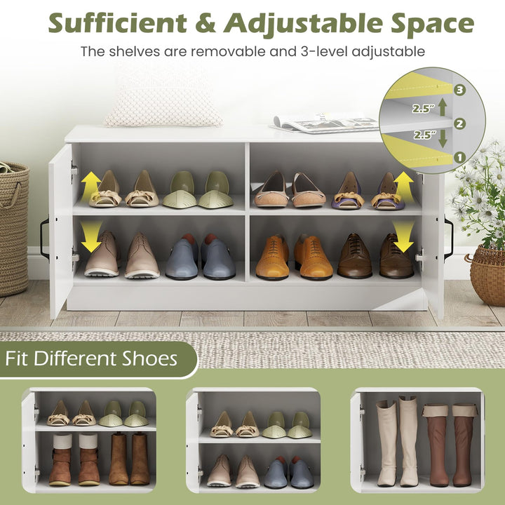 Giantex 2-Door Shoe Storage Bench Wooden Entryway Bench