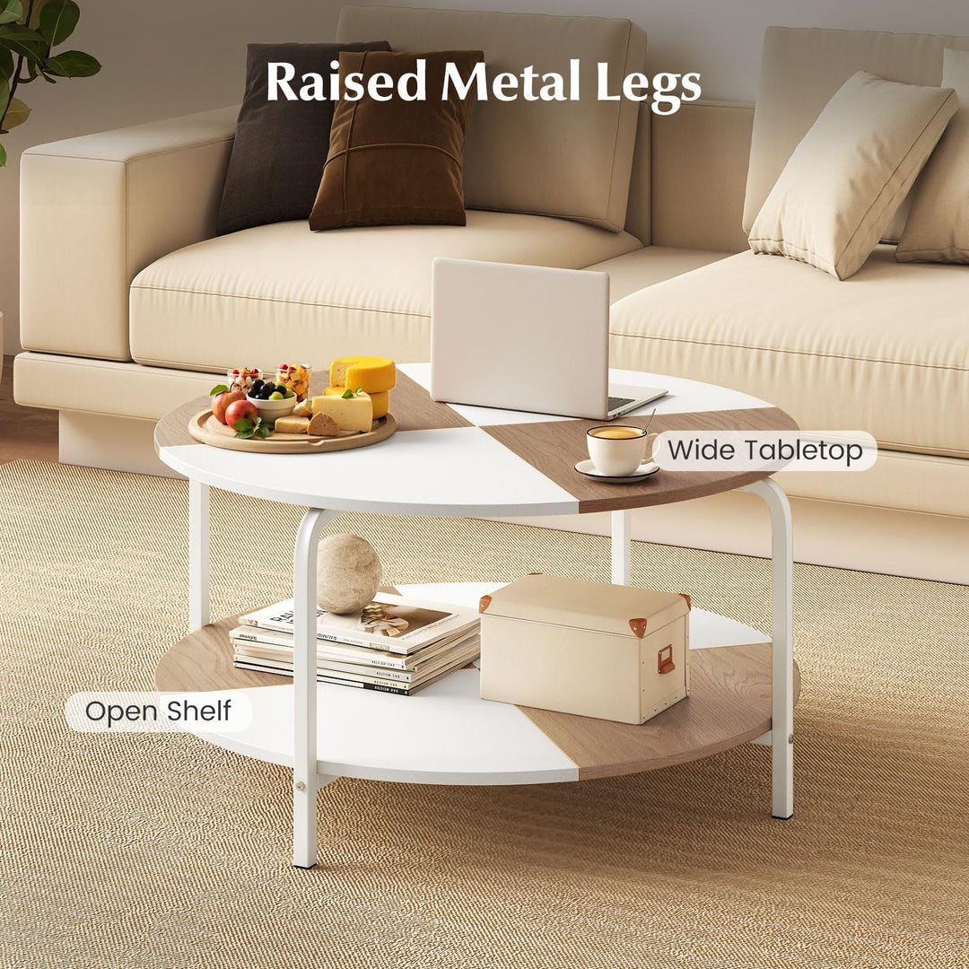 Giantex Round Coffee Table 2-Tier Center Table with Open Storage Shelf