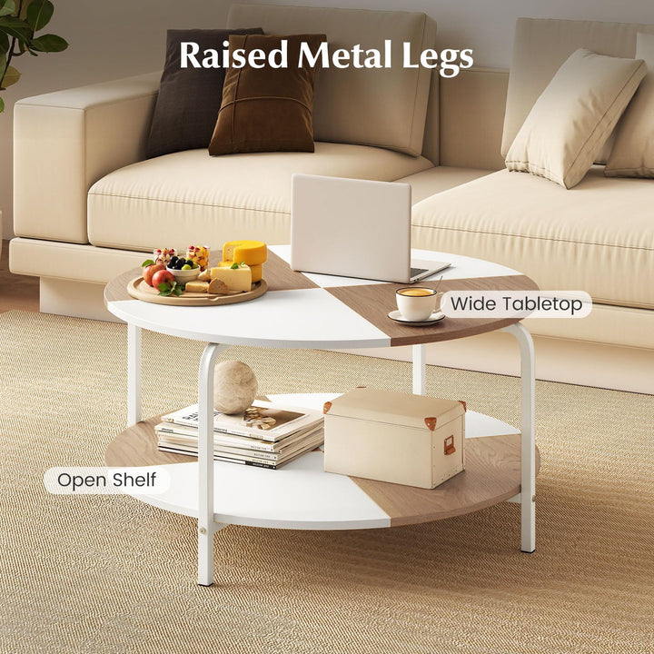Giantex Round Coffee Table 2-Tier Center Table with Open Storage Shelf