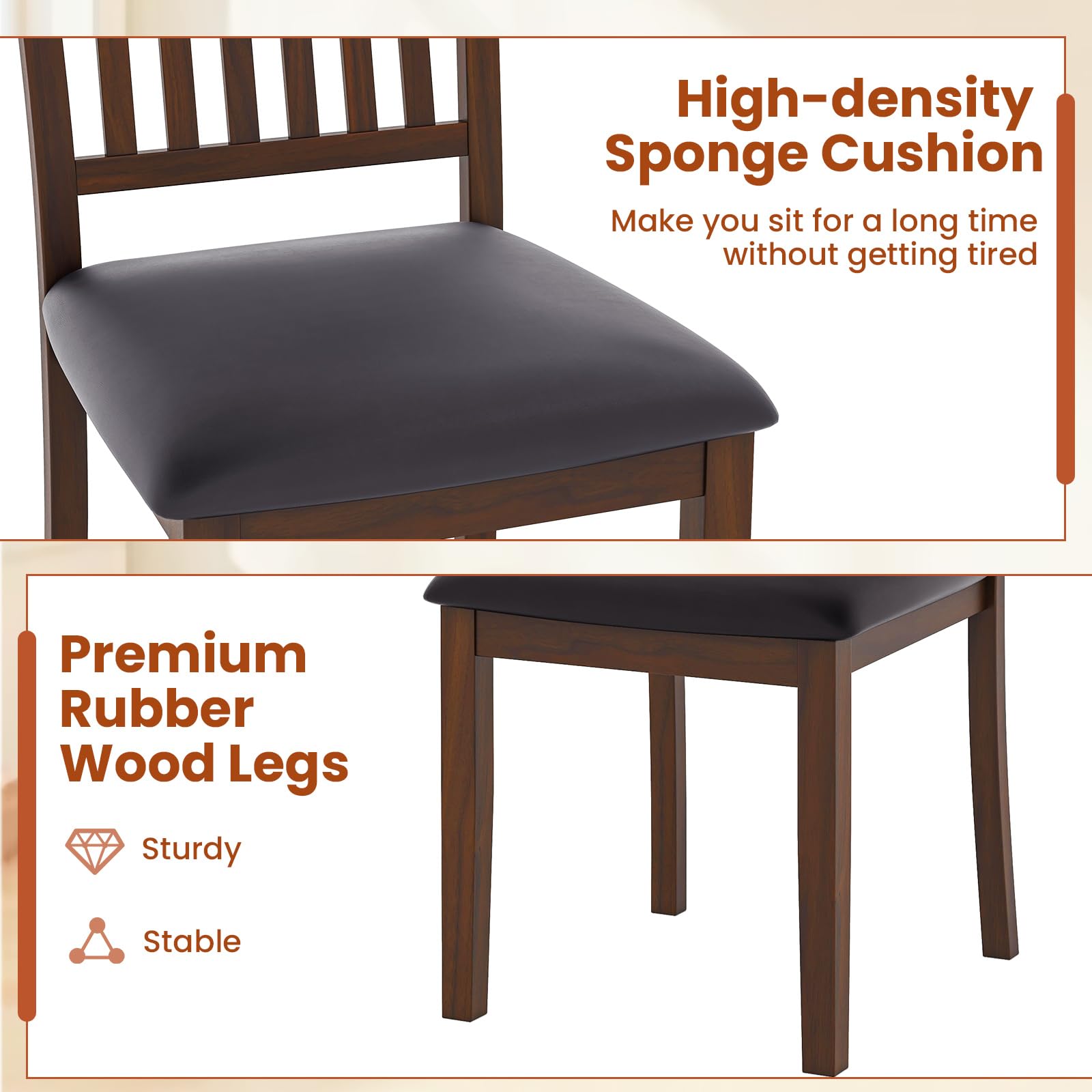 Giantex Wooden Dining Chairs Set, Upholstered Kitchen Chairs w/Slat Back, Wear-Resistant PVC Leather