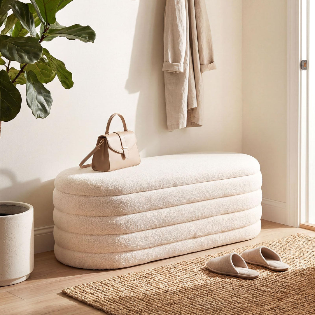 Giantex Storage Ottoman Bench | Upholstered Fabric End of Bed Storage Bench with 2 Safety Gas Struts