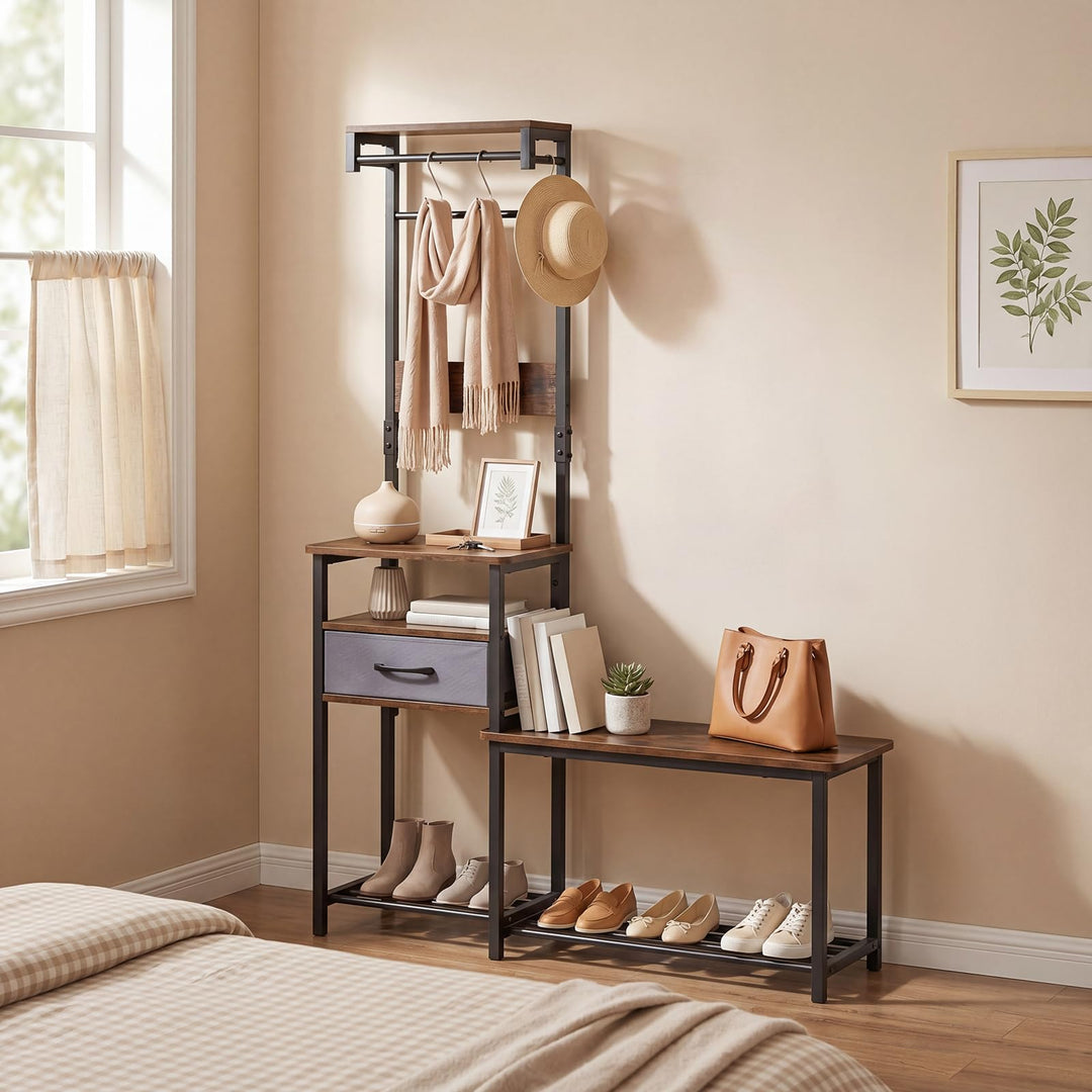 Giantex 7-in-1 Hall Tree with Bench and Shoe Storage