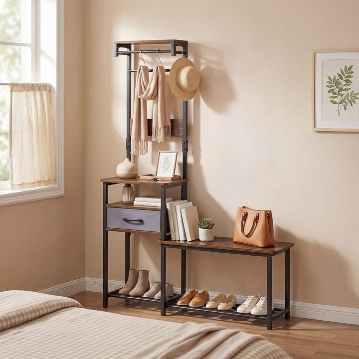 Giantex 7-in-1 Hall Tree with Bench and Shoe Storage