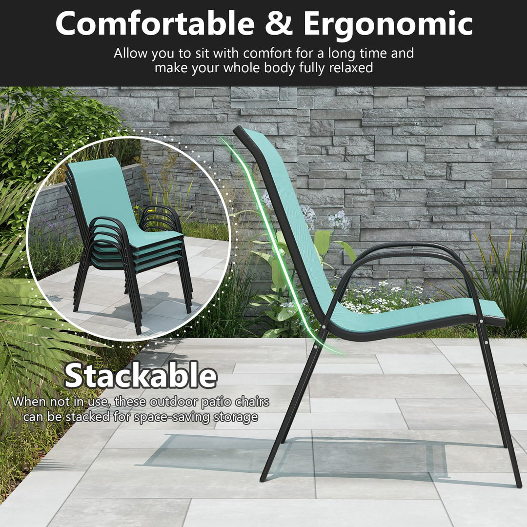 Giantex Stackable Outdoor Dining Chairs with Breathable &amp; Quick-Dry Fabric &amp; Armrests for All Weather