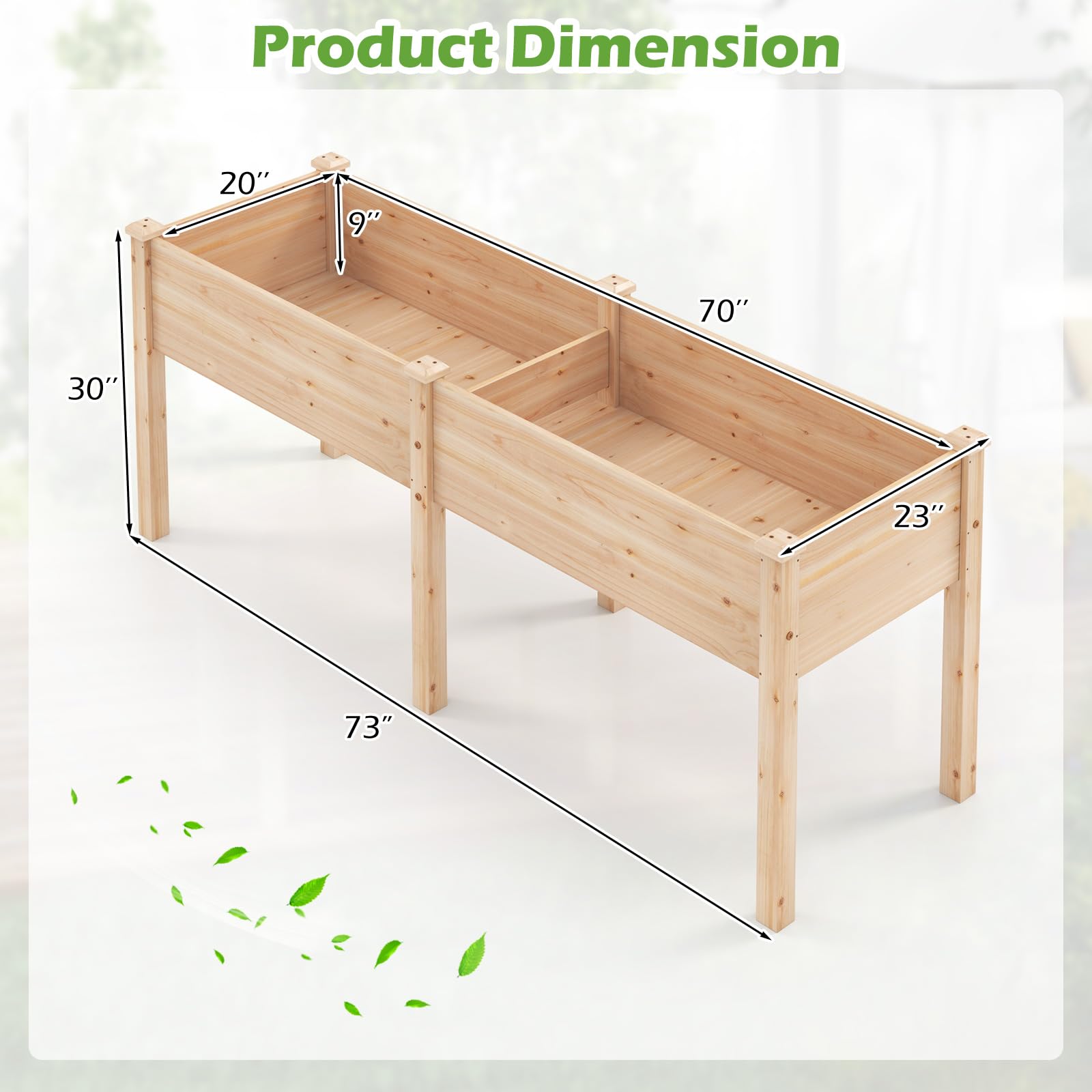 73" L x 23" W x 30" H Raised Garden Bed with Drain Hole